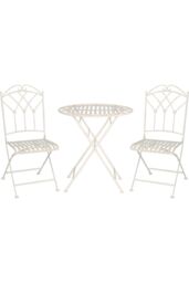 Glamhaus Metal Bistro 3 Piece Set Garden Patio Furniture Antique White
