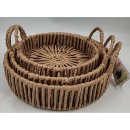 Lemon Pavilion Furniture and Decor Large Loop Handle Round Trays (Set of 3) - Wicker in Brown - thumbnail 1
