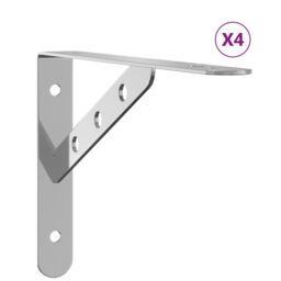 Berkfield Home Shelf Brackets 4 pcs 23.5x2.5x15.5 cm Silver Stainless Steel - thumbnail 2