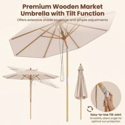 Costway 270cm Patio Umbrella Sun Shade w/ 8 Ribs & Push Button Tilt in Beige - thumbnail 5