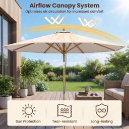 Costway 270cm Patio Umbrella Sun Shade w/ 8 Ribs & Push Button Tilt in Beige - thumbnail 7