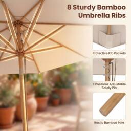 Costway 270cm Patio Umbrella Sun Shade w/ 8 Ribs & Push Button Tilt in Beige - thumbnail 9