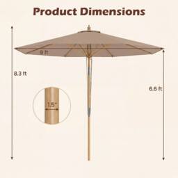 Costway 270cm Patio Umbrella Sun Shade w/ 8 Ribs & Push Button Tilt in Beige - thumbnail 2