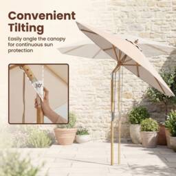 Costway 270cm Patio Umbrella Sun Shade w/ 8 Ribs & Push Button Tilt in Beige - thumbnail 4