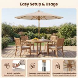 Costway 270cm Patio Umbrella Sun Shade w/ 8 Ribs & Push Button Tilt in Beige - thumbnail 6