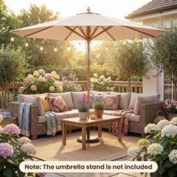 Costway 270cm Patio Umbrella Sun Shade w/ 8 Ribs & Push Button Tilt in Beige - thumbnail 3