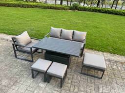 Fimous Aluminum Dining Set with Lifting Table, Chairs & 3 Footstools in Dark Grey - thumbnail 2