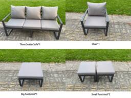 Fimous Aluminum Dining Set with Lifting Table, Chairs & 3 Footstools in Dark Grey - thumbnail 3