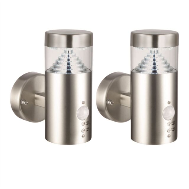 First Choice Lighting Set 2 Pyramid - Stainless Steel LED Outdoor Motion Sensor Wall Lights in Silver - image 1