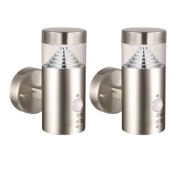 First Choice Lighting Set 2 Pyramid - Stainless Steel LED Outdoor Motion Sensor Wall Lights in Silver