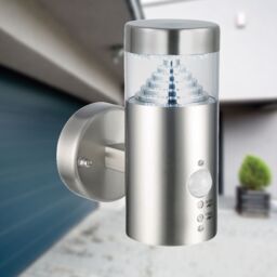First Choice Lighting Set 2 Pyramid - Stainless Steel LED Outdoor Motion Sensor Wall Lights in Silver - thumbnail 5