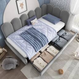 BTM Velvet Daybed with Storage Drawer, for Kids & Adults in Grey - thumbnail 9