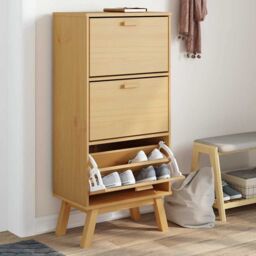 Berkfield Home Shoe Cabinet OLDEN Brown 55x35x120cm Solid Wood Pine - Size: 55 x 35 x 120 cm