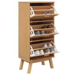 Berkfield Home Shoe Cabinet OLDEN Brown 55x35x120cm Solid Wood Pine - Size: 55 x 35 x 120 cm - thumbnail 4
