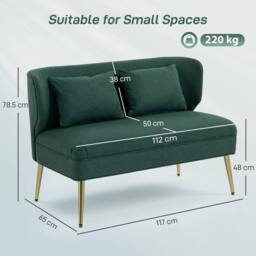 Wyld Haus Madi Linen Effect Dark Green 2 Seater Sofa Wingback Gold Metal Legs - thumbnail 3