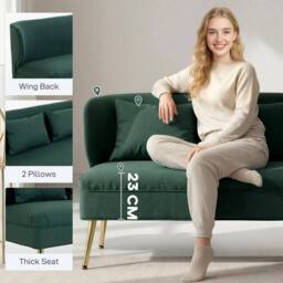 Wyld Haus Madi Linen Effect Dark Green 2 Seater Sofa Wingback Gold Metal Legs - thumbnail 5