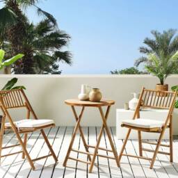 Wyld and Coco Vero 2 Seater Bamboo Bistro Set Folding Brown Off-White Cushions - thumbnail 1