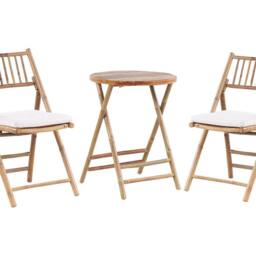 Wyld and Coco Vero 2 Seater Bamboo Bistro Set Folding Brown Off-White Cushions - thumbnail 2