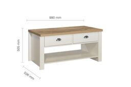 Birlea Coffee Table Blue & Oak Highgate 2 Drawer Farmhouse Shabby Chic in Cream - thumbnail 8