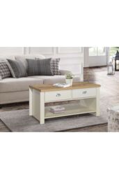 Birlea Coffee Table Blue & Oak Highgate 2 Drawer Farmhouse Shabby Chic in Cream