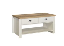 Birlea Coffee Table Blue & Oak Highgate 2 Drawer Farmhouse Shabby Chic in Cream - thumbnail 3