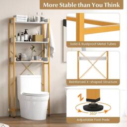 ERGOVEXA 3-Tier Bathroom Organizer Over The Toilet Storage Shelf Rack in Gold - thumbnail 4