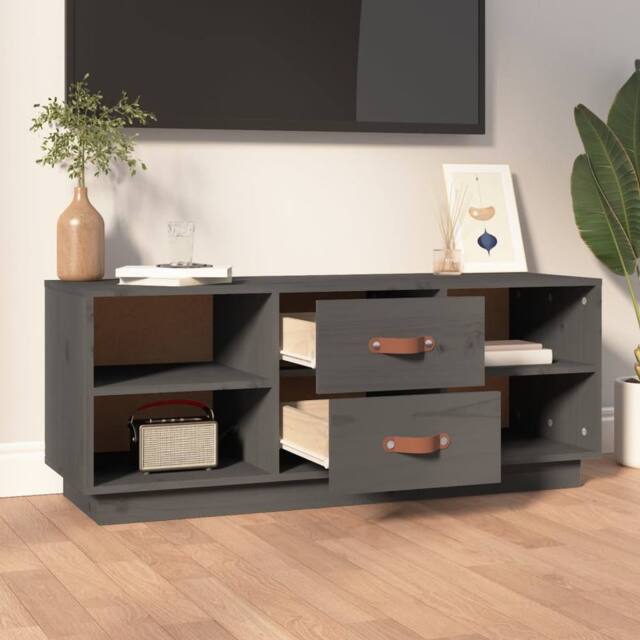 Berkfield Home TV Cabinet Grey 100x34x40 cm Solid Wood Pine - Size: 100 x 34 x 40 cm - image 1