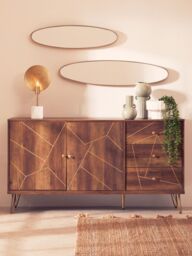 Orsina Ample Storage Sideboard, Contemporary Design Industrial Sideboard Cabinet, Durable Kitchen Sideboard in Brown