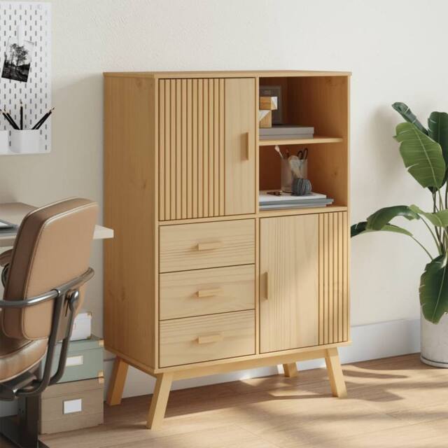 Berkfield Home Highboard OLDEN Brown 85x43x125 cm Solid Wood Pine in Natural - Size: 85 x 43 x 125 cm - image 1