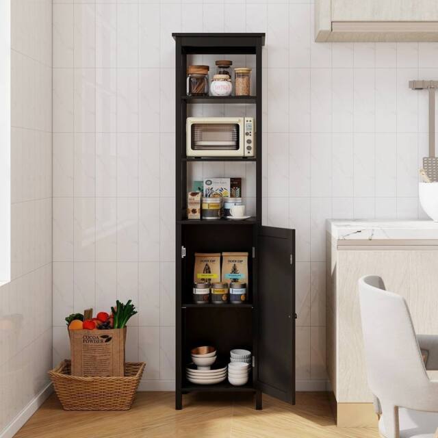 FORGEVIO Bathroom Slim Floor Cabinet With 3 Open Shelves in Black - image 1