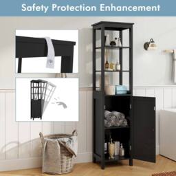 FORGEVIO Bathroom Slim Floor Cabinet With 3 Open Shelves in Black - thumbnail 5
