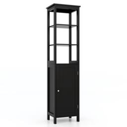 FORGEVIO Bathroom Slim Floor Cabinet With 3 Open Shelves in Black - thumbnail 4