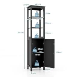 FORGEVIO Bathroom Slim Floor Cabinet With 3 Open Shelves in Black - thumbnail 2