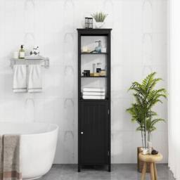 FORGEVIO Bathroom Slim Floor Cabinet With 3 Open Shelves in Black - thumbnail 6