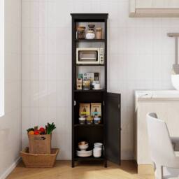 FORGEVIO Bathroom Slim Floor Cabinet With 3 Open Shelves in Black - thumbnail 1