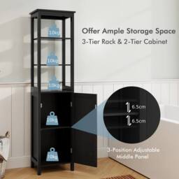 FORGEVIO Bathroom Slim Floor Cabinet With 3 Open Shelves in Black - thumbnail 3