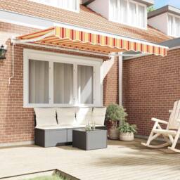 Berkfield Home Retractable Awning Manual Yellow / Orange / White 350x200 cm - thumbnail 3