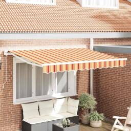 Berkfield Home Retractable Awning Manual Yellow / Orange / White 350x200 cm - thumbnail 2