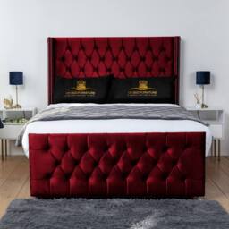 UK Bed Furniture Emily Wingback Divan Bed with 54 Inch Diamond Headboard - No Storage in Maroon - Size: Small Double - thumbnail 1