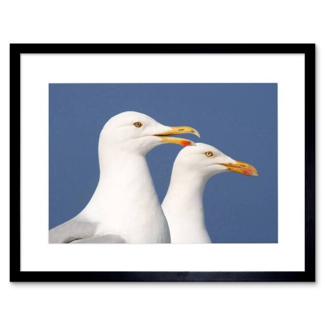 "Artery8 Seagulls Birds Sea Seaside Bathroom Home Decor 12x16"" Framed Art Print in Blue - Size: W12"" x H16""" - image 1