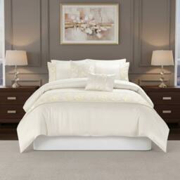 Snug City Embroidered Floral Duvet Cover Set Luxury Bedding Matching Pillowcases in Cream - Size: Double