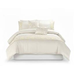 Snug City Embroidered Floral Duvet Cover Set Luxury Bedding Matching Pillowcases in Cream - Size: Double - thumbnail 3