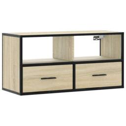 Berkfield Home TV Cabinet Sonoma Oak 80x31x39.5 cm Engineered Wood & Metal in Light Tan