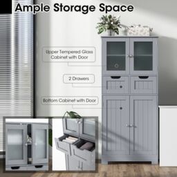 Gymax Tall Bathroom Cabinet Double Door Floor Cabinet With 2 Drawers in Grey - thumbnail 7