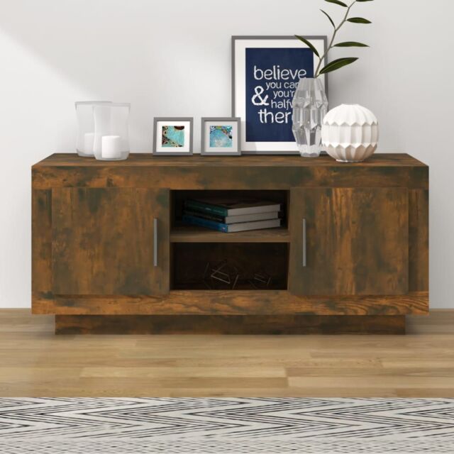 Berkfield Home TV Cabinet Smoked Oak 102x35x45 cm Engineered Wood in Brown - Size: 102 x 35 x 45 cm - image 1