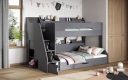 Flair Slick Staircase Triple Bunk Bed with Storage in Grey - Size: Single - thumbnail 1