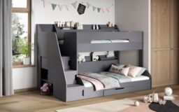 Flair Slick Staircase Triple Bunk Bed with Storage in Grey - Size: Single - thumbnail 2