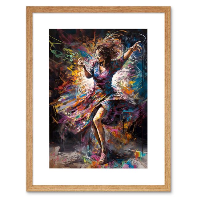 "Artery8 Wall Art Print Woman Dancing to Dynamic Music Rhythm Artwork Framed 9X7 Inch in Beige - Size: W7"" x H9""" - image 1