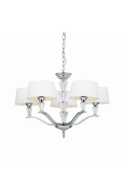 Netlighting Fiennes 5 Light Multi Arm Ceiling Pendant Chrome White Tc Fabric E14 in Grey - image 1