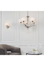 Netlighting Fiennes 5 Light Multi Arm Ceiling Pendant Chrome White Tc Fabric E14 in Grey - thumbnail 2